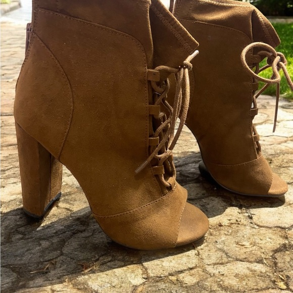 Express suede ankle lace up open toe peep toe boot shoe - Picture 4 of 5